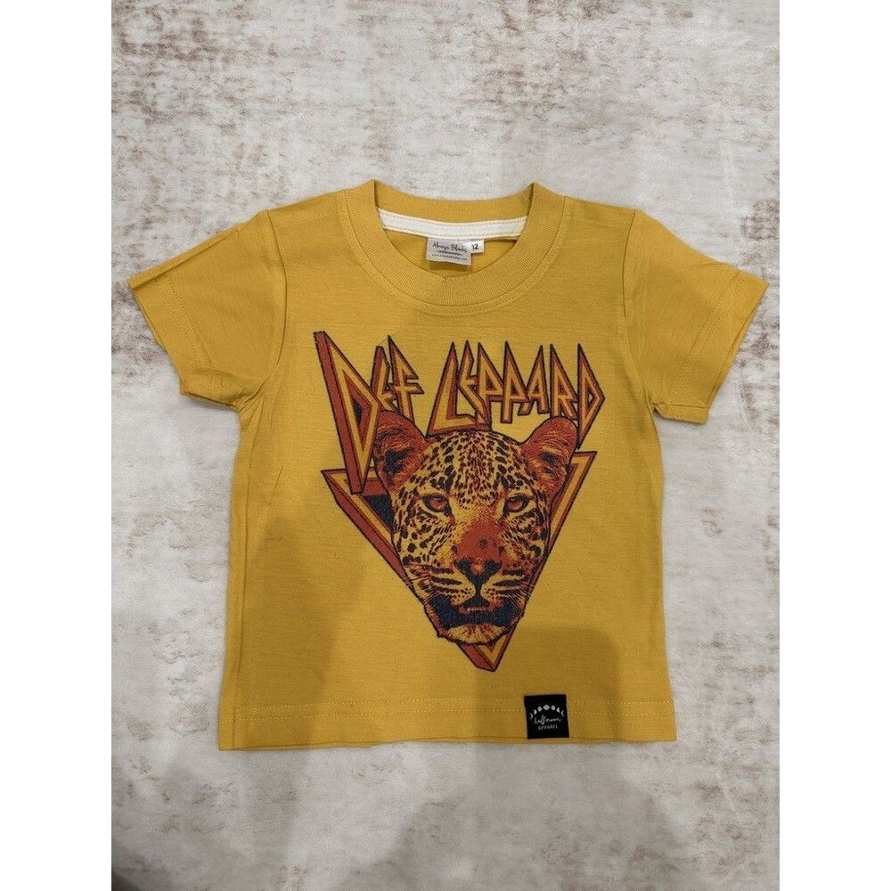 ⚡️ Half Moon Apparel Def Leppard Mustard Yellow Leopard Band Tee 12M